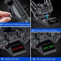 Ładowarka do pada PS4 stacja ładująca Playstation 4 z 2 kluczami ładującymi Micro USB podwójna stacja dokująco-ładująca do Sony PS4 Slim Pro 3